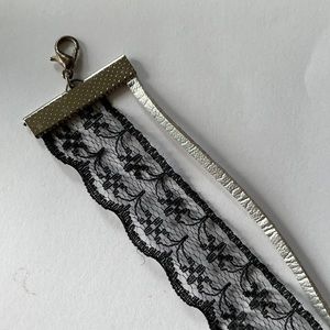 Silver and black lace choker collar